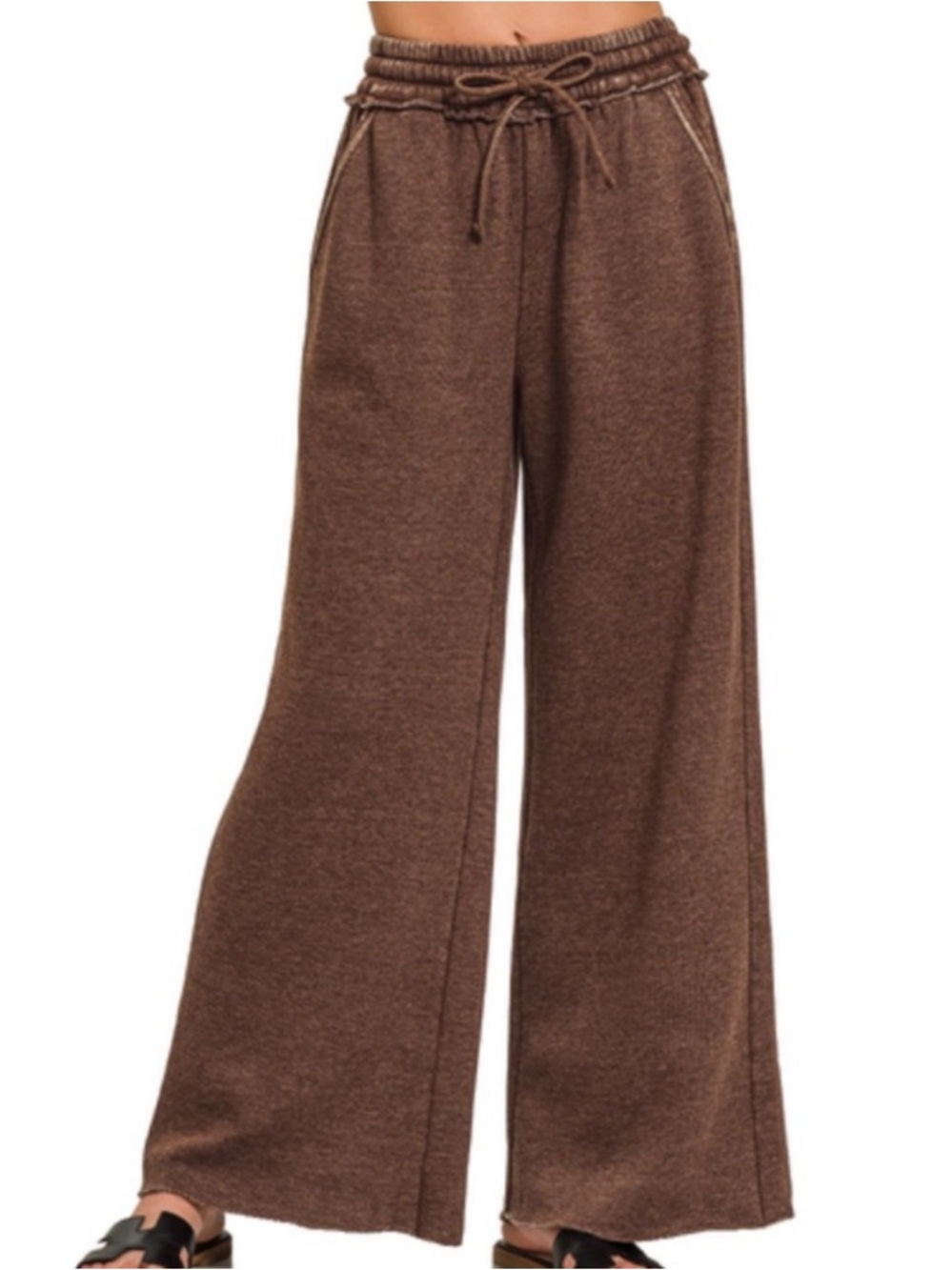 Zenana Outfitters Mahogany Wide Leg Drawstring Pants